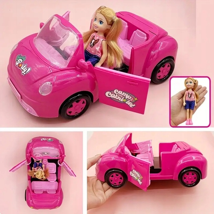 Lalka w samochodzie z pieskiem i koszykiem DLA DZIEWCZYN kabriolet prezent