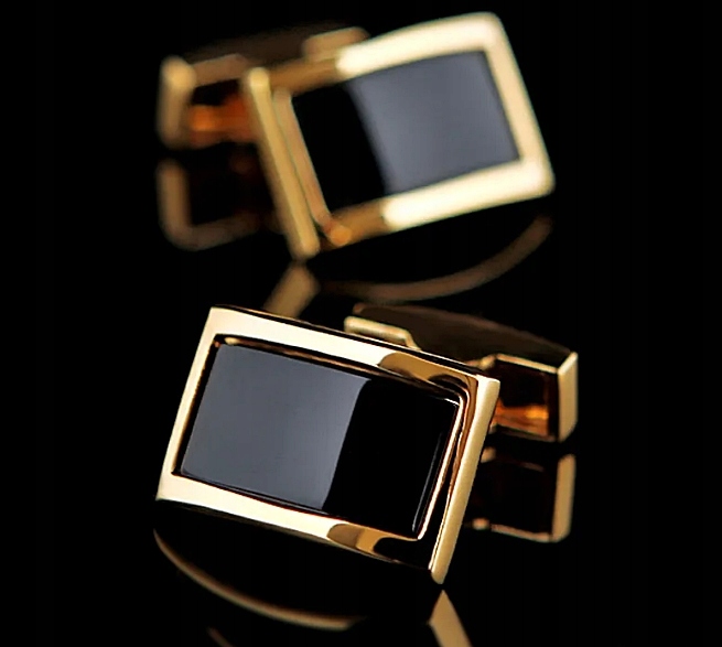 MD luksusowe męskie czarne złote spinki do mankietów koszuli | 18 karatów