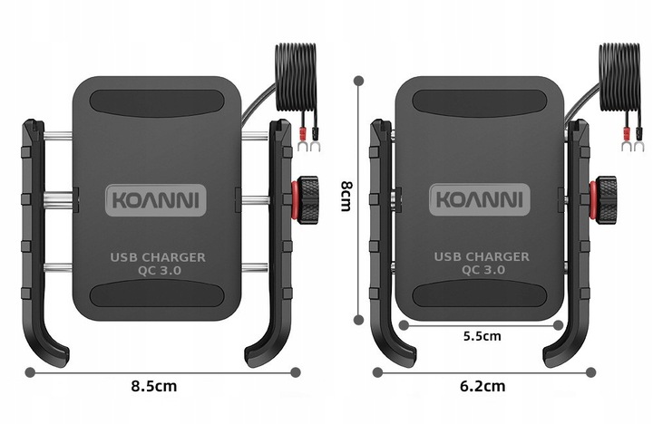 UCHWYT MOTOCYKLOWY NA TELEFON ŁADOWARKA USB 12/24v + KABEL USB 20cm
