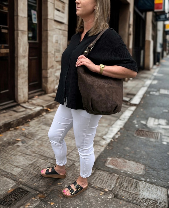 CZEKOLADOWA ZAMSZOWA TOREBKA WOREK BRĄZOWA TOREBKA ZAMSZ NATURALNY ZAMEK