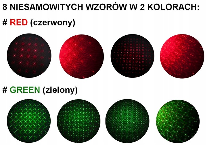 PROJEKTOR LASEROWY ŚWIĄTECZNY LASER RG LAMPKI KOLORY 8w1 STAR SHOWE PREZENT