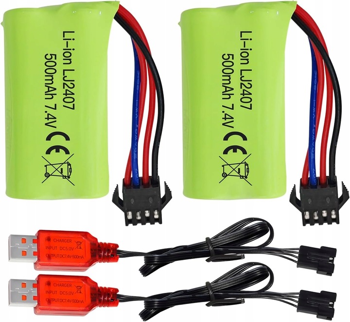 2 sztuki akumulatorów 7.4 V 500 mAh do EC16 DE85 do łodzi RC + ładowarka