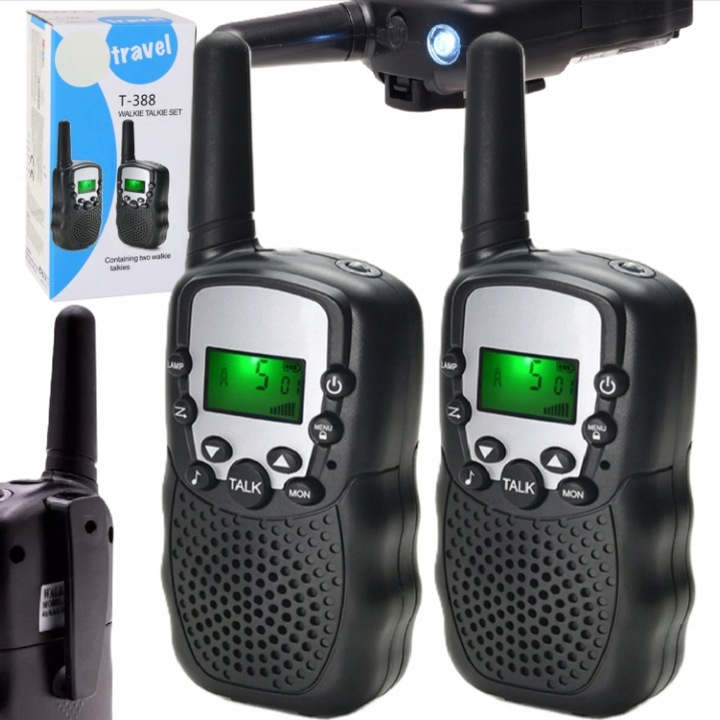 WALKIE TALKIE DLA DZIECI KRÓTKOFALÓWKA 2 SZT. ZASIĘG 3KM LATARKA CZARNE