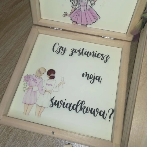 Pudełko eko zaproszenie dla świadka świadkowej nadruk uv wzory ślub wesele