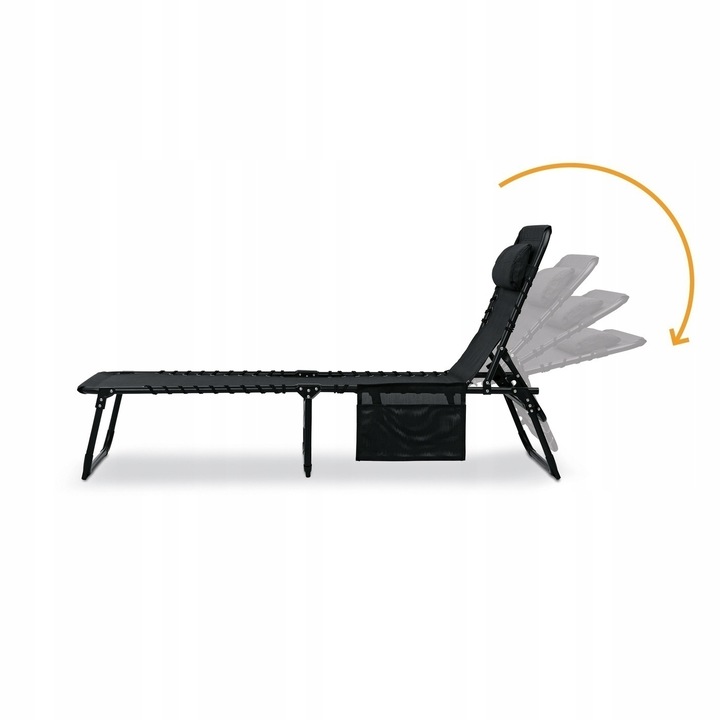 LEŻAK OGRODOWY Leżanka na PLAŻĘ CZARNY Regulowany KIESZONKA Tadar 4 pozycje