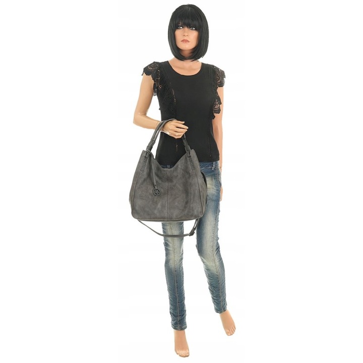 Tommasini Torebka Damska Listonoszka Duża Torba Shopper Worek 2692 Szara