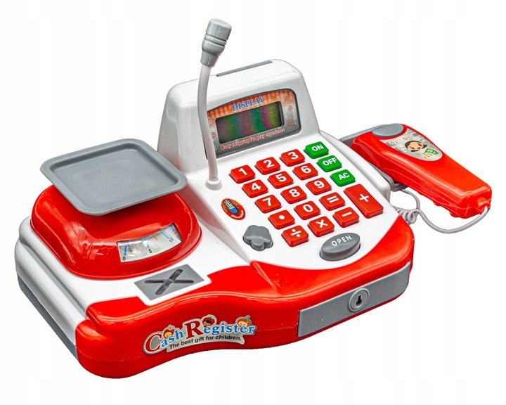 SUPERMARKET SKLEP Kasa Fiskalna Produkty Skaner Koszyk Mikrofon Waga Monety