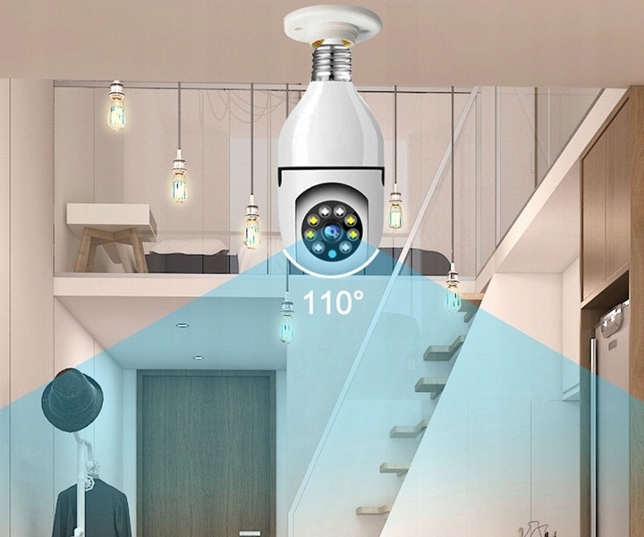 Mini Kamera WiFi w Żarówce Wewnętrzna Android Iphone Obrotowa Żarówka