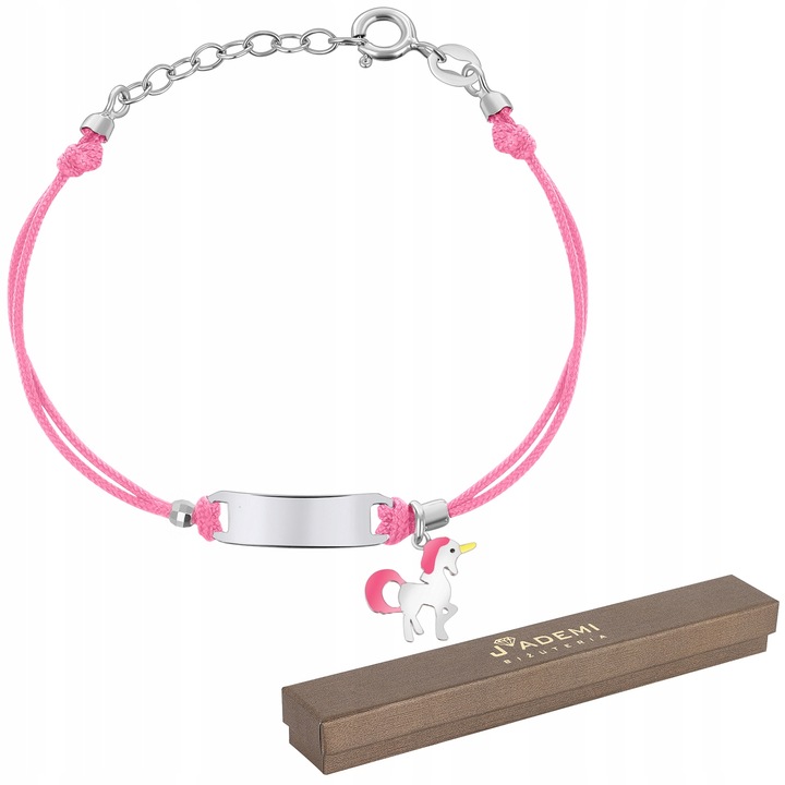 BRANSOLETKA Z BLASZKĄ 925 JEDNOROŻEC GRAWER NA SZNURECZKU DLA DZIEWCZYNKI