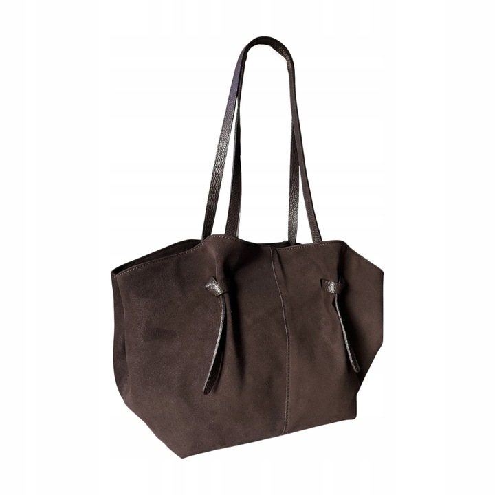 Czekoladowa torebka zamszowa shopper brąz SKÓRA ZAMSZ NATURALNY Vera Pelle