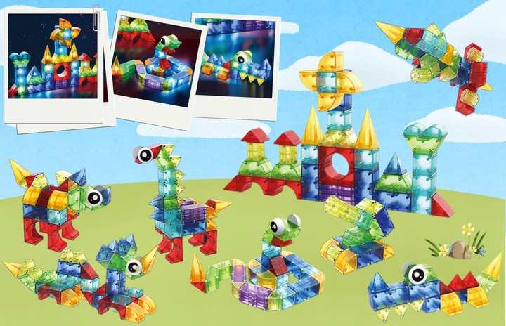 ŚWIECĄCE KLOCKI MAGNETYCZNE KONSTRUKCYJNE 3D134 elementów