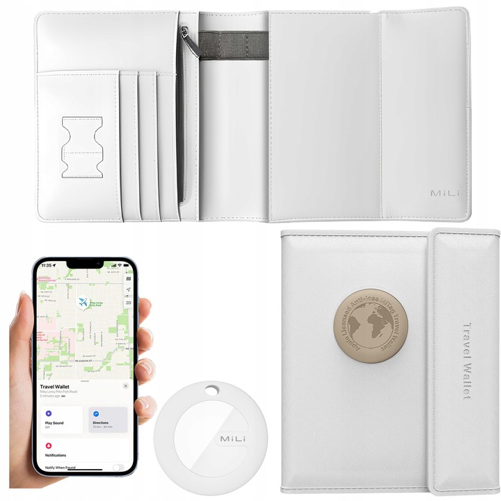 Lokalizator GPS MILI portfel podróżny z lokalizatorem MiTag APPLE IOS