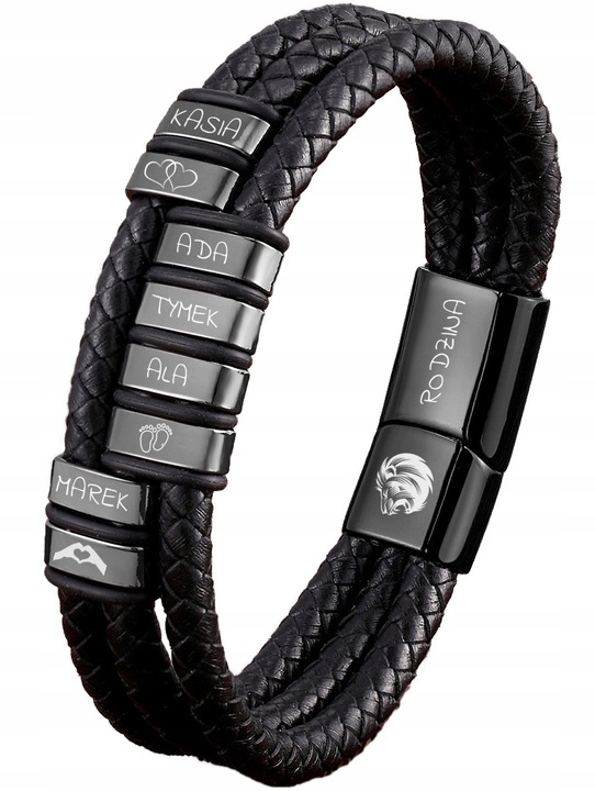 Bransoletka skórzana IMIONA daty z GRAWEREM 316L