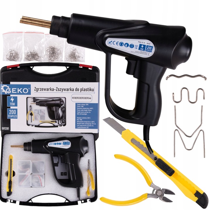 GEKO ZGRZEWARKA-ZSZYWARKA DO PLASTIKU 70W 200 ZSZYWEK WALIZKA +OSP G81281