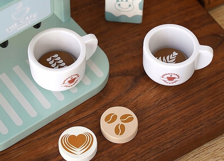 DREWNIANY EKSPRES DO KAWY DLA DZIECI AUTOMAT AGD KAWIARNIA ZESTAW PREZENT