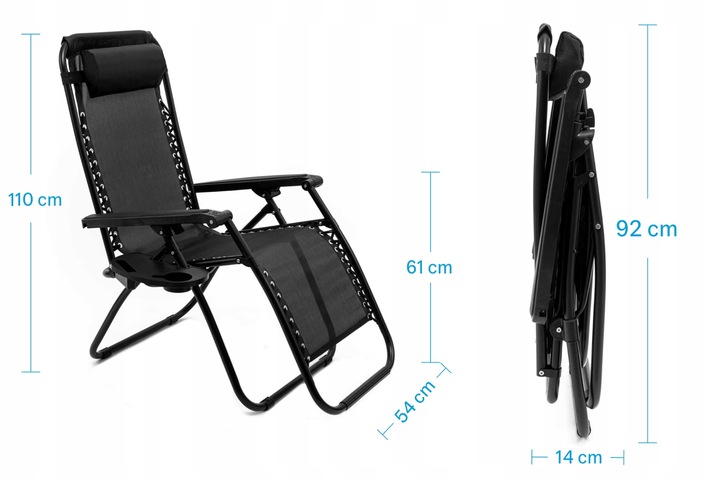 LEŻAK OGRODOWY Z PODNÓŻKIEM, ZAGŁÓWKIEM I STOLIKIEM NA NAPOJE ZERO GRAVITY