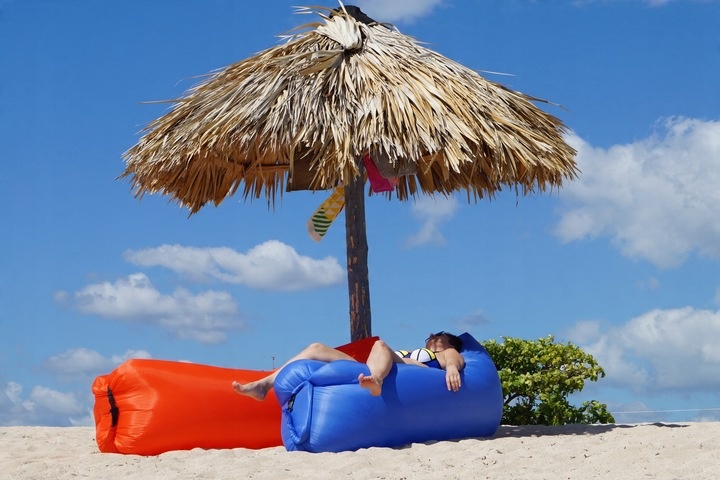 XXL LAZY BAG MATERAC PLAŻOWY POWIETRZNA KANAPA SOFA LEŻAK GRANATOWY 220CM