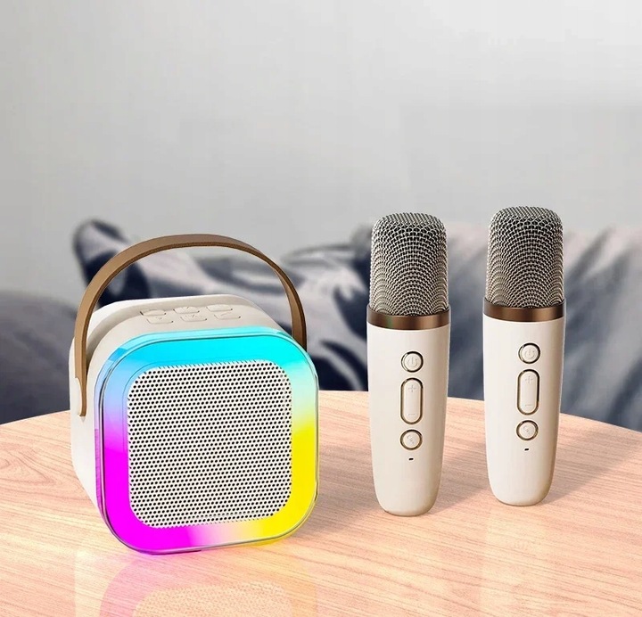 PRZENOŚNY ZESTAW KARAOKE GŁOŚNIK BLUETOOTH RGB DWA MIKROFONY USB MINI JACK