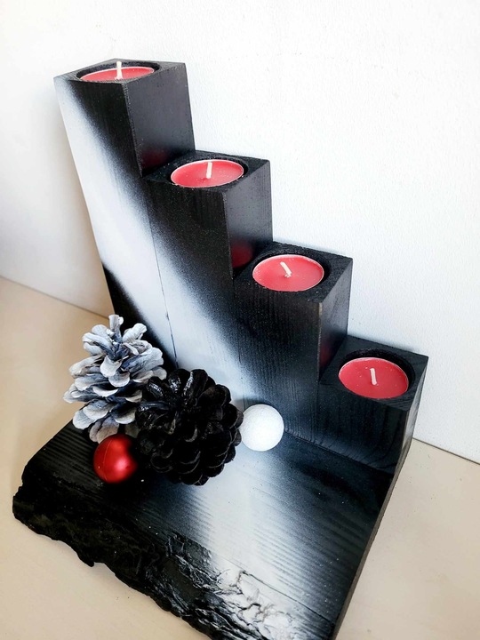 STROIK Świąteczny ŚWIECZNIK ADWENTOWY Z DREWNA Ozdoba BOŻE NARODZENIE DUŻY