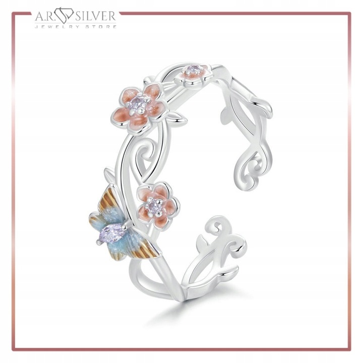 Srebrny Pierścionek Otwarty ZAPACH WIOSNY S925