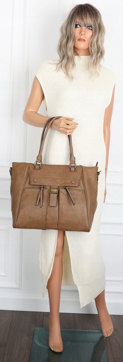 Torebka Damska Listonoszka Shopper Duża A4 Torba na Ramię CH66811 Brązowa