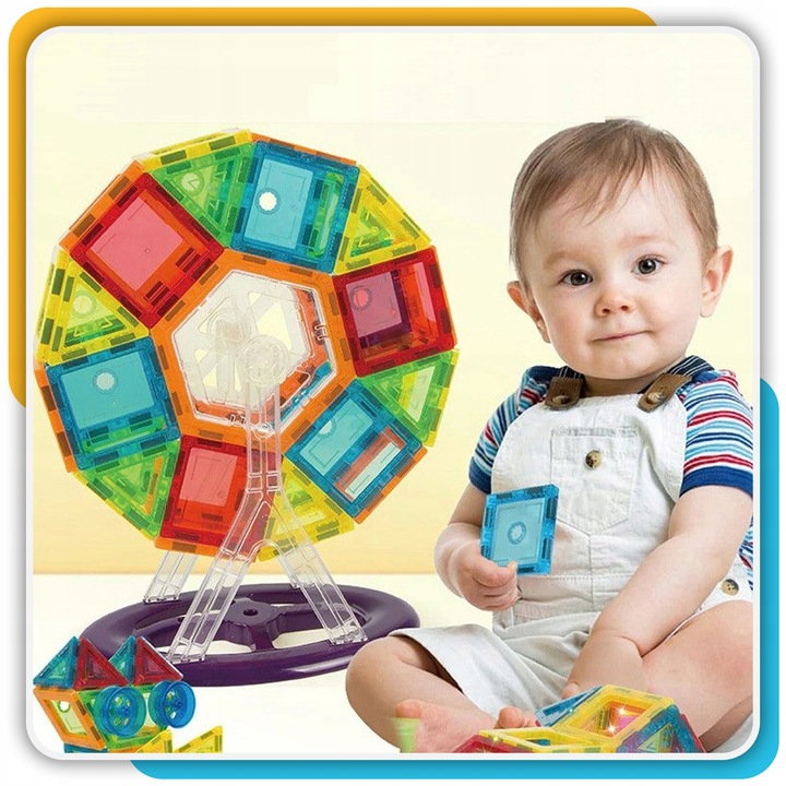 Klocki magnetyczne duże konstrukcyjne 3D zestaw 212 elementów Magnetic -S-