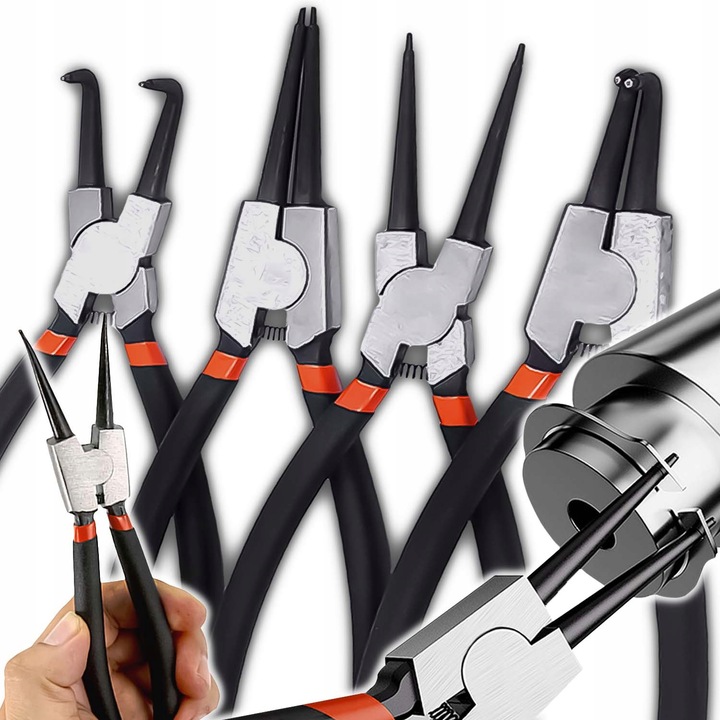 Szczypce do Pierścieni Segera Zacisków Zestaw 4el Szczypiec Zagięte Proste