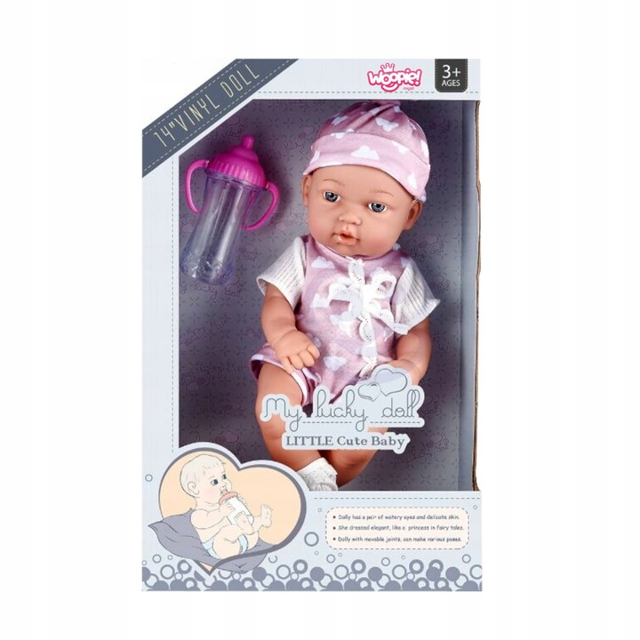 LALKA BOBAS NIEMOWLAK W UBRANKU BUTELKA DO KARMIENIA 36 cm WOOPIE ROYAL