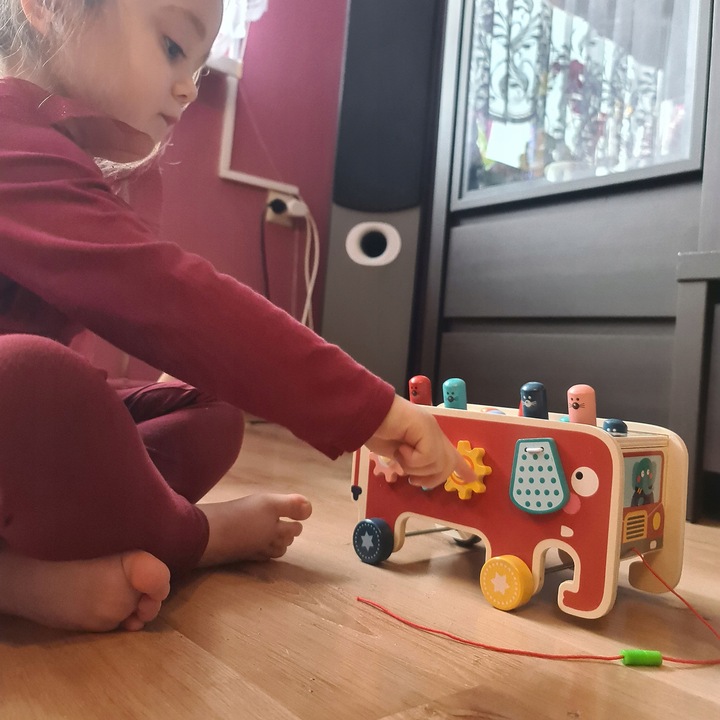 Drewniana Kostka Edukacyjna Słoń Wbijak Młotek Zabawka Prezent dla Dzieci