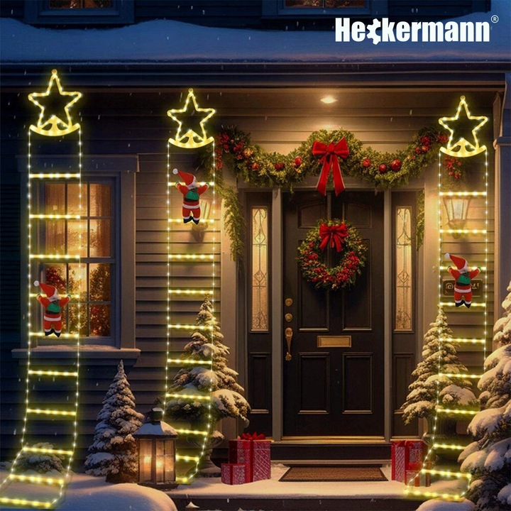 ŚWIĄTECZNA DEKORACJA LED MIKOŁAJ WSPINAJĄCY SIĘ PO DRABINIE ŚWIECĄCY 230cm