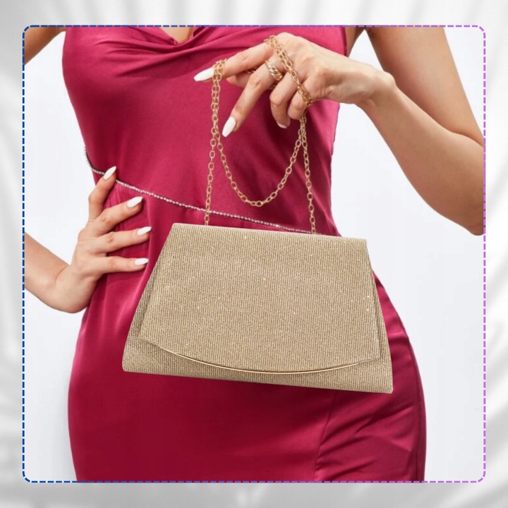 Kopertówka Wizytowa Mała ZŁOTA Torebka Wieczorowa ŁAŃCUSZEK Elegancka Mini