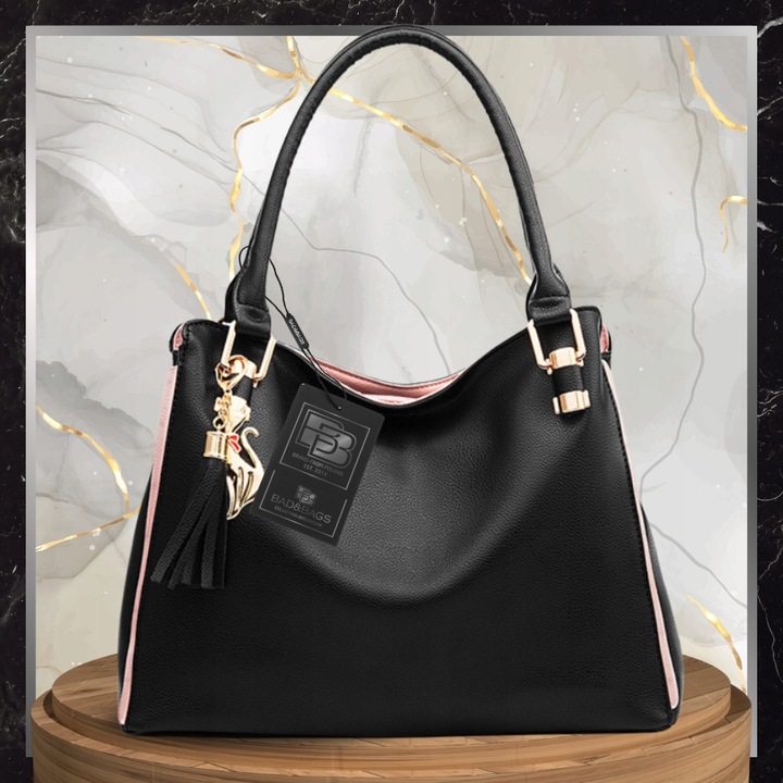 Torebka Damska Skórzana BAD&BAGS Na Ramię Torba Shopperka Czarna Pojemna