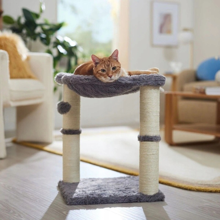 DRAPAK DLA KOTA NISKI Z ZABAWKAMI LEGOWISKIEM 2 POZIOMY SZNUREK JUTOWY 45cm