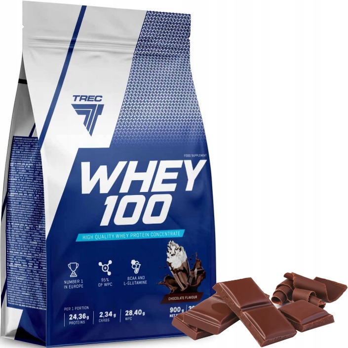 WPC Trec Whey 100 900g PYSZNE BIAŁKO PROTEINY NA MASĘ MIĘŚNIE DO TRENINGU