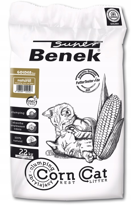 Super Benek Corn Cat Golden 35L - 22kg Wałeczki dedykowane dla długowłosych
