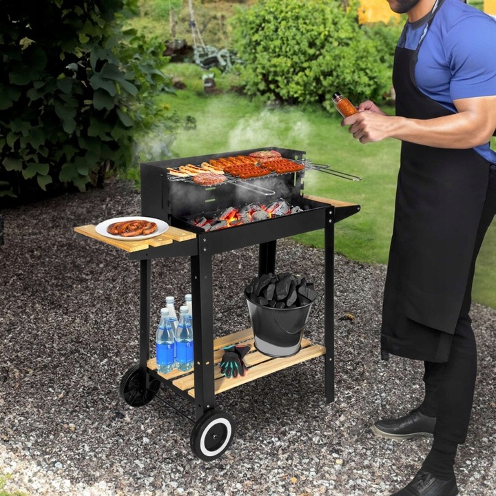 NA MAJÓWKĘ Grill Ogrodowy Węglowy Duży Na Kołach Mobilny Drewniane Półki