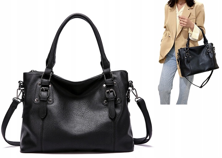 TOREBKA WOREK NA RAMIĘ brąz czarna SHOPPER DO RĘKI pasek jakość