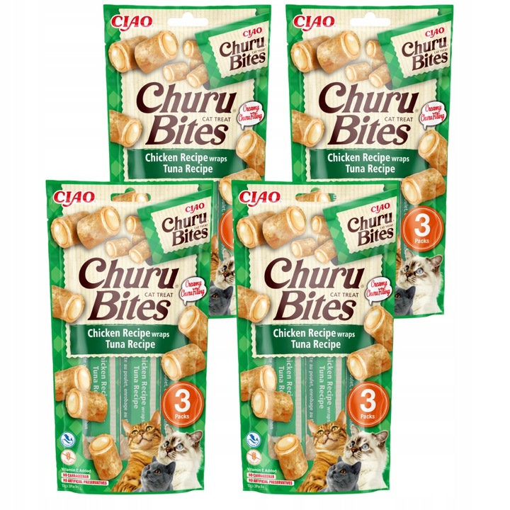 INABA CAT CHURU BITES CHICKEN TUNA kurczak i tuńczyk dla Kota 4x(3x10g)
