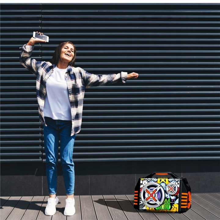 Głośnik Bluetooth Przenośny Karaoke Mikrofon Manta Helios 2 USB, AUX, FM 8h