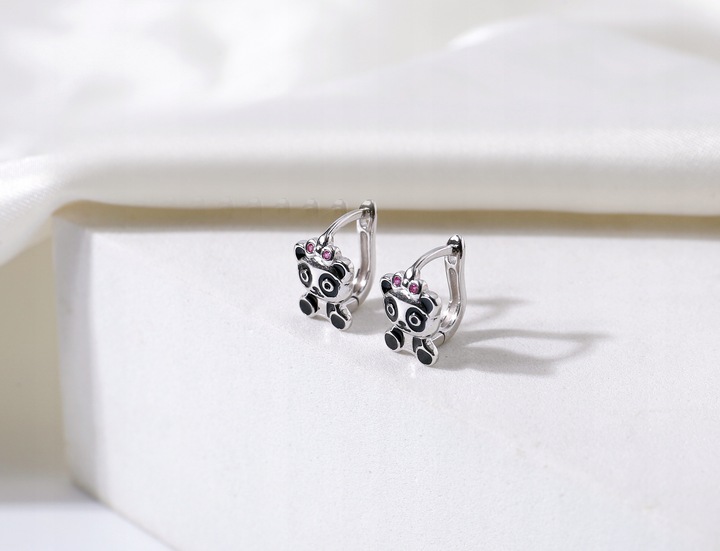 Srebrne kolczyki dla dziewczynki dzieci pandy srebro próba 925