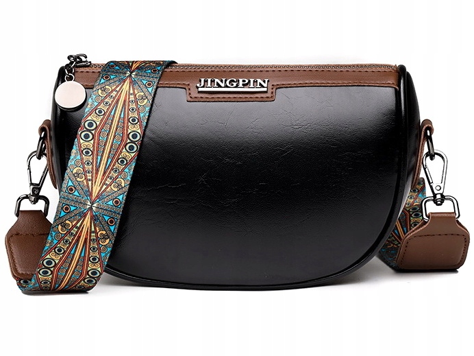 Torebka CZARNA Klasyczna Brązowa POJEMNA Damska Nerka na Ramię Pasek Aztec