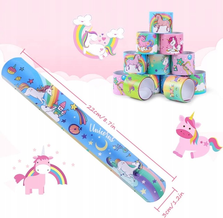 OPASKI ZACISKOWE BRANSOLETKI KOLOROWE W JEDNOROŻCE IDEALNE DLA DZIECI 24SZT