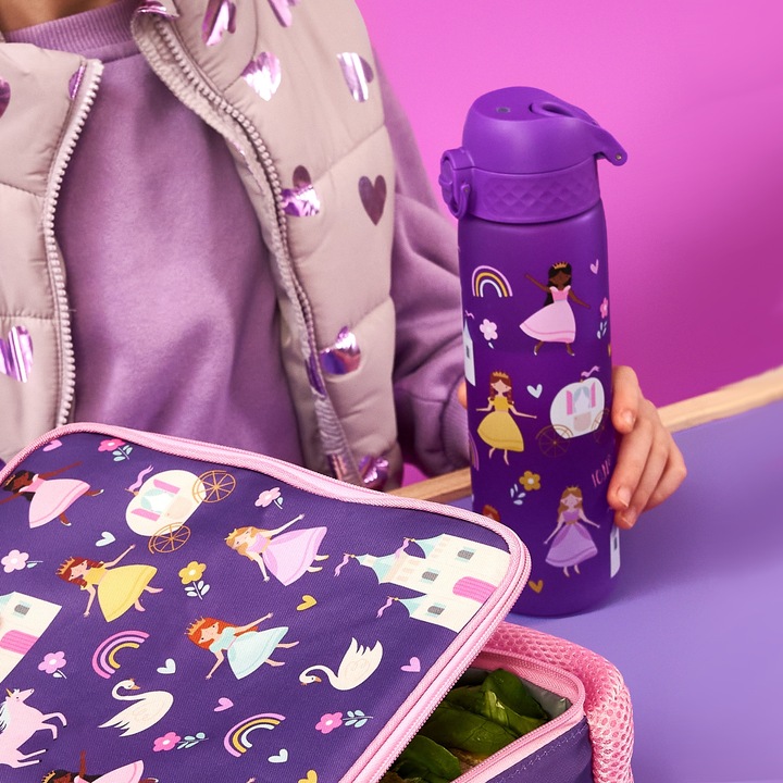 BUTELKA BIDON NA WODĘ FIOLETOWY ZAMEK KSIĘŻNICZKI JEDNOROŻEC TĘCZA ION8 0,5