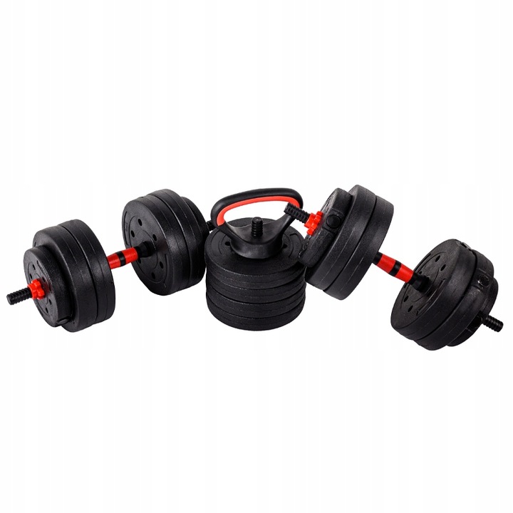HANTLE BITUMICZNE REGULOWANE 2x20 KG+SZTANGA+UCHWYTY KETTLEBELL RP12-40