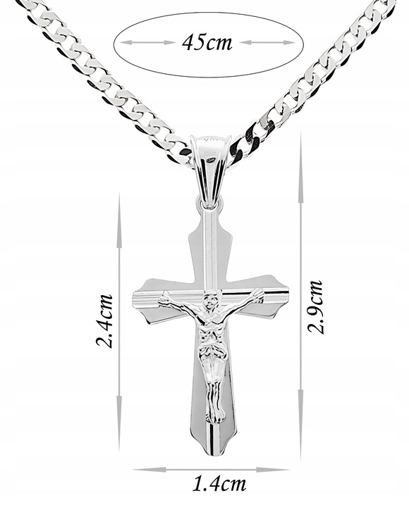 Łańcuszek srebrny pancerka 45cm 925 z krzyżykiem idealny prezent na komunię