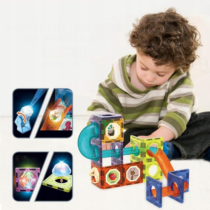 KLOCKI MAGNETYCZNE KONSTRUKCYJNE EDUKACYJNE ZESTAW 110EL PANELE 3D ŚWIECĄCY