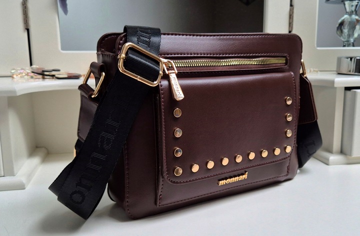 TOREBKA BRĄZOWA LISTONOSZKA MONNARI PASEK LOGO