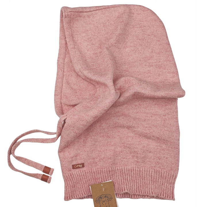 Kominiarka zimowa ciepła BALAKLAWA DAMSKA z wełną Merino - róż 55-60