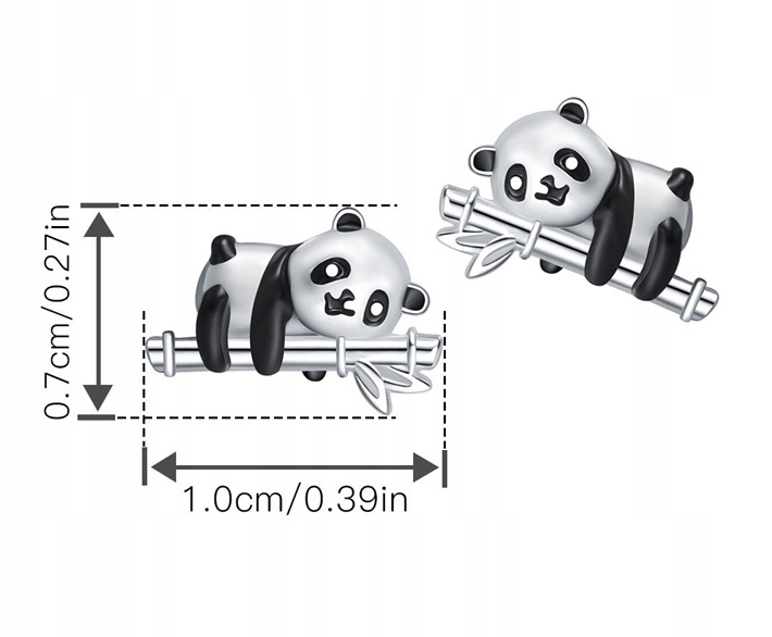 KOLCZYKI Srebrne PRÓBA 925 PANDA SREBRO Sztyfty WKRĘTKI Dla Dziewczynki