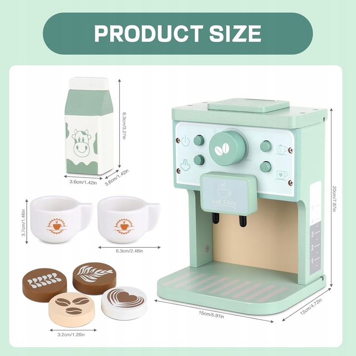 DREWNIANY EKSPRES DO KAWY DLA DZIECI AUTOMAT AGD KAWIARNIA ZESTAW PREZENT